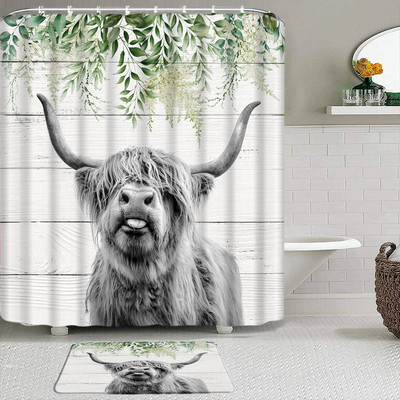 Hailendas govs dušas aizkari kūts vējdzirnavas Rietumu savvaļas dzīvnieki Dzīvnieki Bull portrets dušas aizkaru komplekts Vannas istabas aizkari ar āķiem