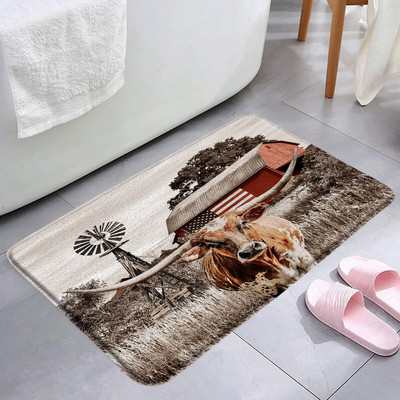 Hailendas govs dušas aizkari kūts vējdzirnavas Rietumu savvaļas dzīvnieki Dzīvnieki Bull portrets dušas aizkaru komplekts Vannas istabas aizkari ar āķiem