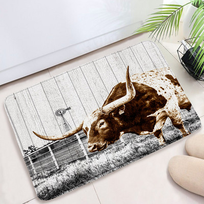 Hailendas govs dušas aizkari kūts vējdzirnavas Rietumu savvaļas dzīvnieki Dzīvnieki Bull portrets dušas aizkaru komplekts Vannas istabas aizkari ar āķiem