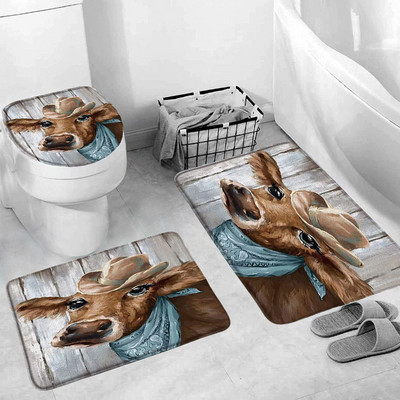 Hailendas govs dušas aizkari kūts vējdzirnavas Rietumu savvaļas dzīvnieki Dzīvnieki Bull portrets dušas aizkaru komplekts Vannas istabas aizkari ar āķiem