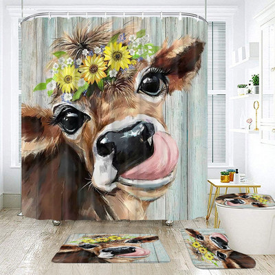 Hailendas govs dušas aizkari kūts vējdzirnavas Rietumu savvaļas dzīvnieki Dzīvnieki Bull portrets dušas aizkaru komplekts Vannas istabas aizkari ar āķiem