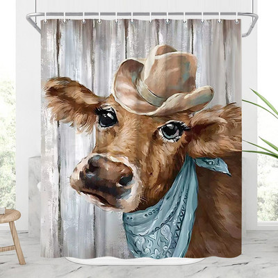 Hailendas govs dušas aizkari kūts vējdzirnavas Rietumu savvaļas dzīvnieki Dzīvnieki Bull portrets dušas aizkaru komplekts Vannas istabas aizkari ar āķiem