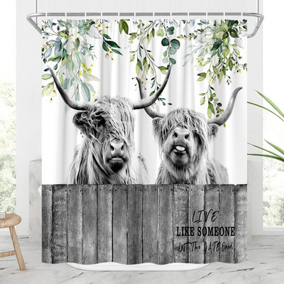 Hailendas govs dušas aizkari kūts vējdzirnavas Rietumu savvaļas dzīvnieki Dzīvnieki Bull portrets dušas aizkaru komplekts Vannas istabas aizkari ar āķiem