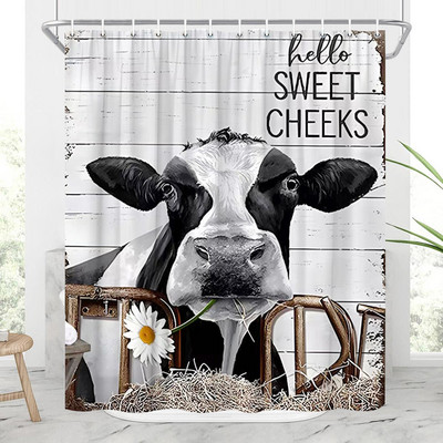 Hailendas govs dušas aizkari kūts vējdzirnavas Rietumu savvaļas dzīvnieki Dzīvnieki Bull portrets dušas aizkaru komplekts Vannas istabas aizkari ar āķiem