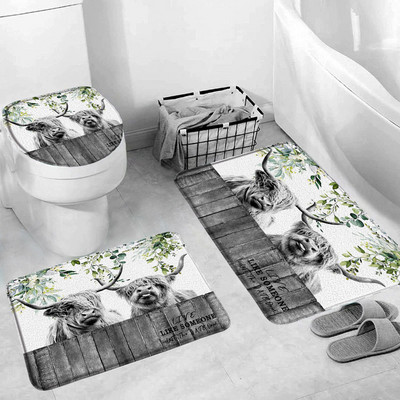 Hailendas govs dušas aizkari kūts vējdzirnavas Rietumu savvaļas dzīvnieki Dzīvnieki Bull portrets dušas aizkaru komplekts Vannas istabas aizkari ar āķiem