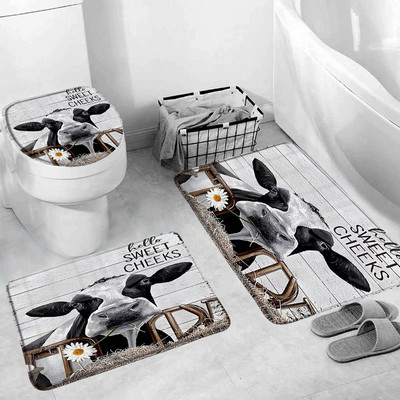 Hailendas govs dušas aizkari kūts vējdzirnavas Rietumu savvaļas dzīvnieki Dzīvnieki Bull portrets dušas aizkaru komplekts Vannas istabas aizkari ar āķiem