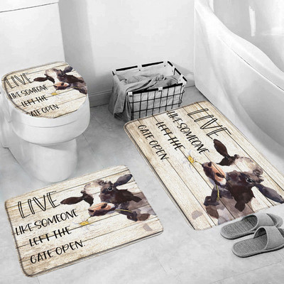 Hailendas govs dušas aizkari kūts vējdzirnavas Rietumu savvaļas dzīvnieki Dzīvnieki Bull portrets dušas aizkaru komplekts Vannas istabas aizkari ar āķiem