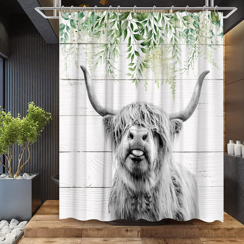 Hailendas govs dušas aizkari kūts vējdzirnavas Rietumu savvaļas dzīvnieki Dzīvnieki Bull portrets dušas aizkaru komplekts Vannas istabas aizkari ar āķiem