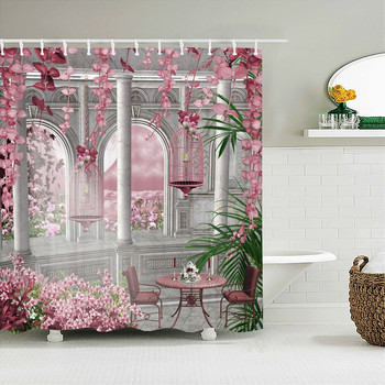 Τρισδιάστατη αδιάβροχη υφασμάτινη κουρτίνα μπάνιου σε ευρωπαϊκό στιλ Τοξωτό λουλούδι εμπριμέ κουρτίνα μπάνιου Αδιάβροχη πολυεστερική οθόνη μπάνιου