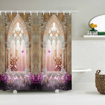 3D водоустойчива платнена завеса за душ Европейски стил Сводеста завеса за баня с отпечатани цветя Водоустойчива полиестерна декорация на екрана за баня