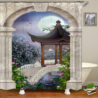 Τρισδιάστατη αδιάβροχη υφασμάτινη κουρτίνα μπάνιου σε ευρωπαϊκό στιλ Τοξωτό λουλούδι εμπριμέ κουρτίνα μπάνιου Αδιάβροχη πολυεστερική οθόνη μπάνιου