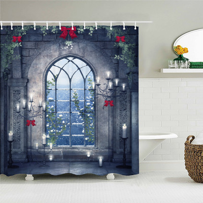 Τρισδιάστατη αδιάβροχη υφασμάτινη κουρτίνα μπάνιου σε ευρωπαϊκό στιλ Τοξωτό λουλούδι εμπριμέ κουρτίνα μπάνιου Αδιάβροχη πολυεστερική οθόνη μπάνιου