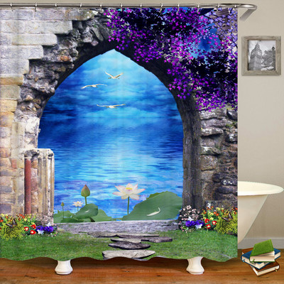 Τρισδιάστατη αδιάβροχη υφασμάτινη κουρτίνα μπάνιου σε ευρωπαϊκό στιλ Τοξωτό λουλούδι εμπριμέ κουρτίνα μπάνιου Αδιάβροχη πολυεστερική οθόνη μπάνιου