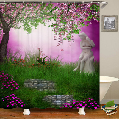 Τρισδιάστατη αδιάβροχη υφασμάτινη κουρτίνα μπάνιου σε ευρωπαϊκό στιλ Τοξωτό λουλούδι εμπριμέ κουρτίνα μπάνιου Αδιάβροχη πολυεστερική οθόνη μπάνιου