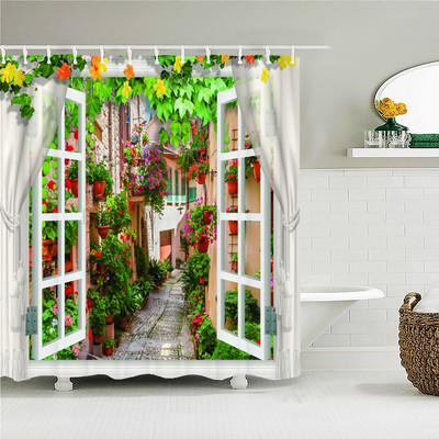 Τρισδιάστατη αδιάβροχη υφασμάτινη κουρτίνα μπάνιου σε ευρωπαϊκό στιλ Τοξωτό λουλούδι εμπριμέ κουρτίνα μπάνιου Αδιάβροχη πολυεστερική οθόνη μπάνιου