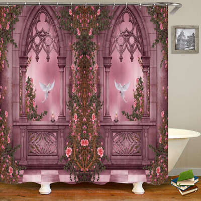 Τρισδιάστατη αδιάβροχη υφασμάτινη κουρτίνα μπάνιου σε ευρωπαϊκό στιλ Τοξωτό λουλούδι εμπριμέ κουρτίνα μπάνιου Αδιάβροχη πολυεστερική οθόνη μπάνιου