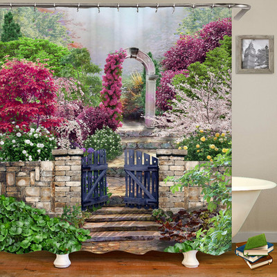 Τρισδιάστατη αδιάβροχη υφασμάτινη κουρτίνα μπάνιου σε ευρωπαϊκό στιλ Τοξωτό λουλούδι εμπριμέ κουρτίνα μπάνιου Αδιάβροχη πολυεστερική οθόνη μπάνιου