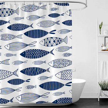 Абстрактна ориенталска артистична рибна завеса за душ Геометрични дизайнерски съоръжения за баня Бял водоустойчив плат Начало Декор Cortina