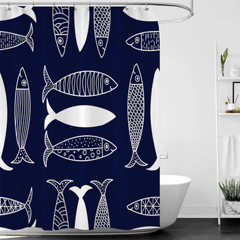Абстрактна ориенталска артистична рибна завеса за душ Геометрични дизайнерски съоръжения за баня Бял водоустойчив плат Начало Декор Cortina