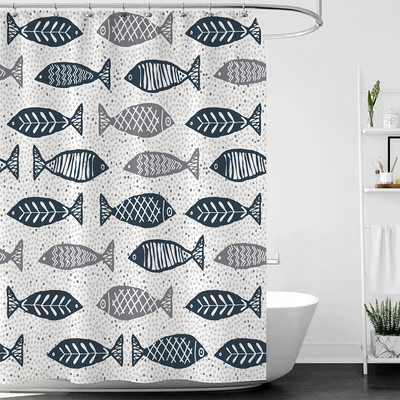 Apstraktna orijentalna umjetnička riba zavjesa za tuširanje Geometrijska dizajnerska kupaonica Bijela vodootporna tkanina Kućni dekor Cortina