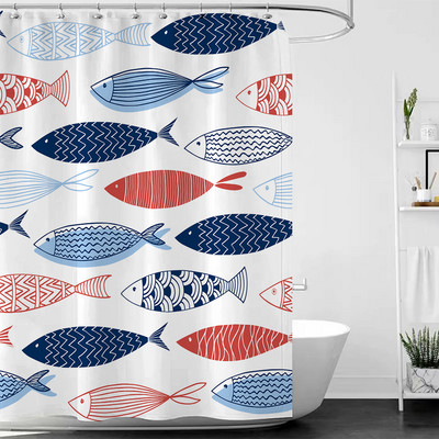 Apstraktna orijentalna umjetnička riba zavjesa za tuširanje Geometrijska dizajnerska kupaonica Bijela vodootporna tkanina Kućni dekor Cortina