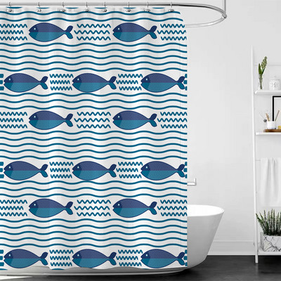 Apstraktna orijentalna umjetnička riba zavjesa za tuširanje Geometrijska dizajnerska kupaonica Bijela vodootporna tkanina Kućni dekor Cortina