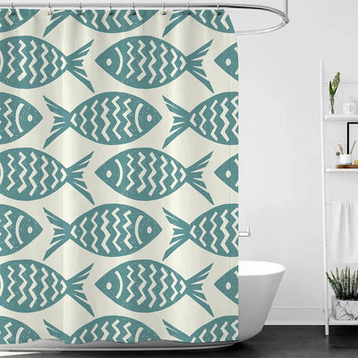Apstraktna orijentalna umjetnička riba zavjesa za tuširanje Geometrijska dizajnerska kupaonica Bijela vodootporna tkanina Kućni dekor Cortina