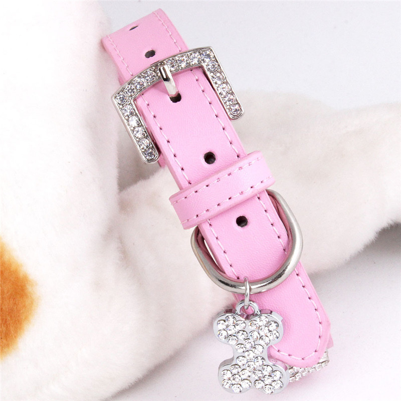 Mačke, pse, kožna podesiva ogrlica, blistava ogrlica s privjeskom od pseće kosti, ogrlica za kućne ljubimce sa kamenčićima, dodaci za kućne ljubimce