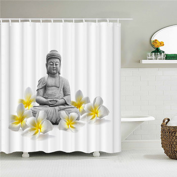 Статуя на Буда Завеса за душ Zen Stone 3D Бели паравани за баня Водоустойчиви полиестерни градински фон Декорация на стени Завеси за баня