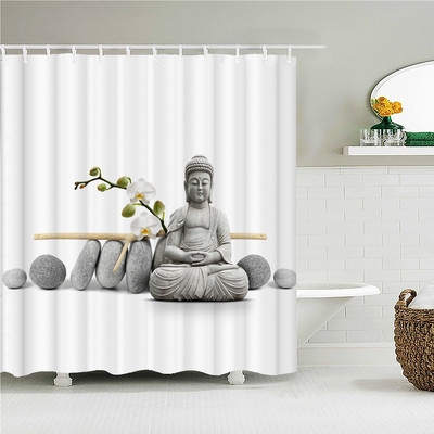 Kip Bude Zavjesa za tuširanje Zen Stone 3D bijeli paravani za kadu Vodootporni poliesterski vrtni pozadinski ukrasi za zidove Kupaonske zavjese