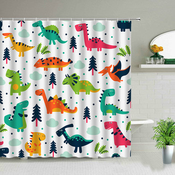 Σετ κουρτινών μπάνιου με ζώα Tiger Cartoon Dinosaur Floral Plant Γεωμετρική αφηρημένη δημιουργική διακόσμηση κουρτίνας μπάνιου με γάντζους