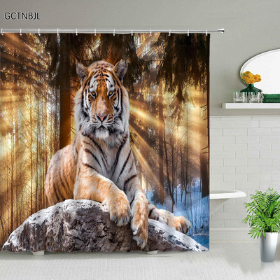 Set zavjesa za tuširanje sa životinjama, crtani tigar, dinosaur, cvjetna biljka, geometrijski, apstraktni, kreativni set zavjesa s kukama