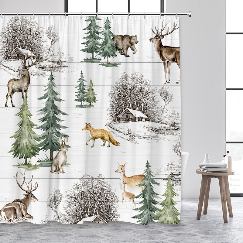 Šumske životinje Zavjesa za tuširanje Dječja kupaonska zavjesa za tuširanje Moderni minimalistički kućni dekor Kupaonski pribor Vodootporna zavjesa