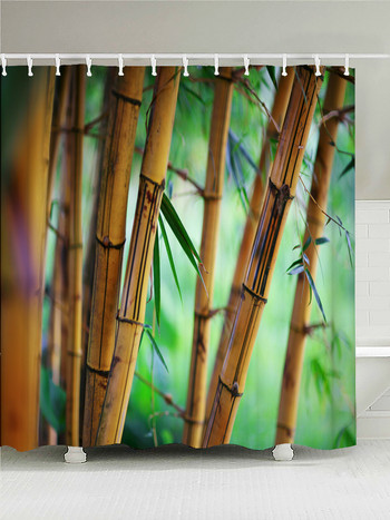 3D завеса за баня с бамбук, отпечатана с растения, природа, пейзаж, завеса за баня, водоустойчива полиестерна декорация за дома Cortina Ducha
