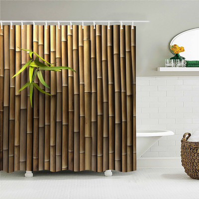 3D bambusz növény nyomtatott fürdőszobai zuhanyfüggöny Természetes táj Fürdőszoba függöny Vízálló poliészter lakberendezés Cortina Ducha