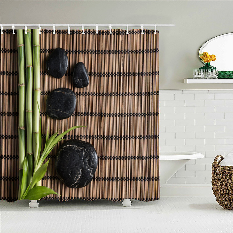 3D kupaonska zavjesa za tuširanje s bambusovim biljem, priroda i krajolik Kupaonska zavjesa Vodootporna poliesterska kućna dekoracija Cortina Ducha