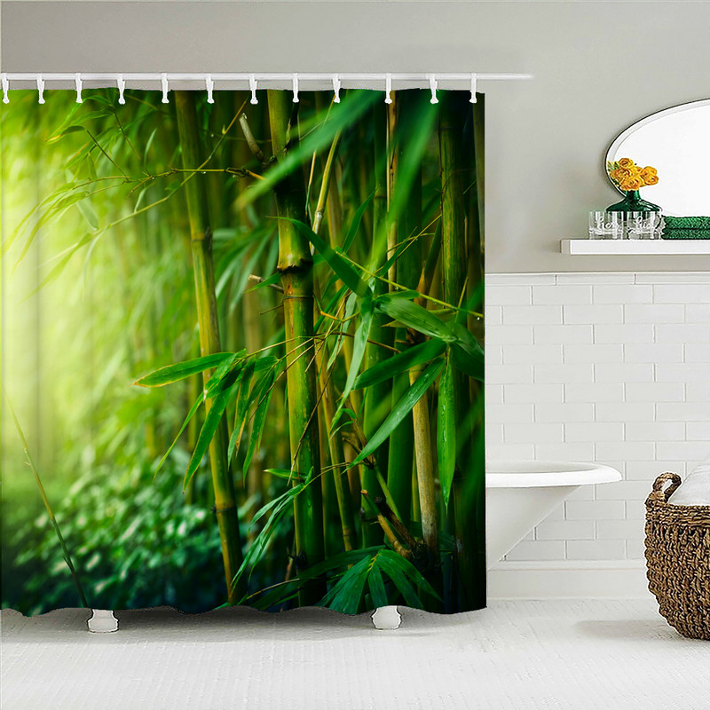 3D kupaonska zavjesa za tuširanje s bambusovim biljem, priroda i krajolik Kupaonska zavjesa Vodootporna poliesterska kućna dekoracija Cortina Ducha