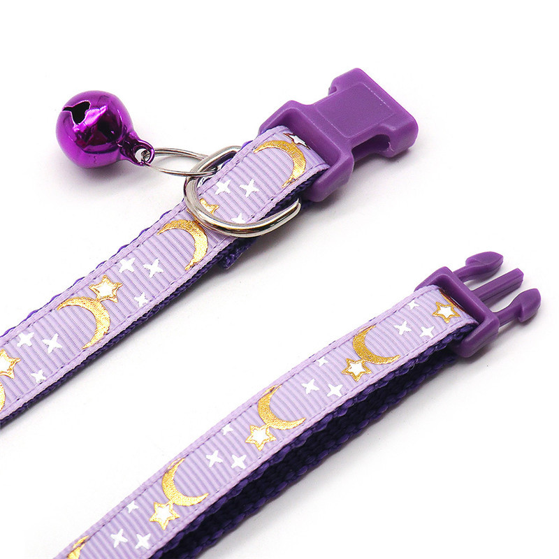 Cute Moon Star Print kaķa kaklasiksna ar zvaniņiem Breakaway Pet Cat kaklarotas kaklasiksnas kaķiem Regulējama drošības kaķēna kaklasiksna