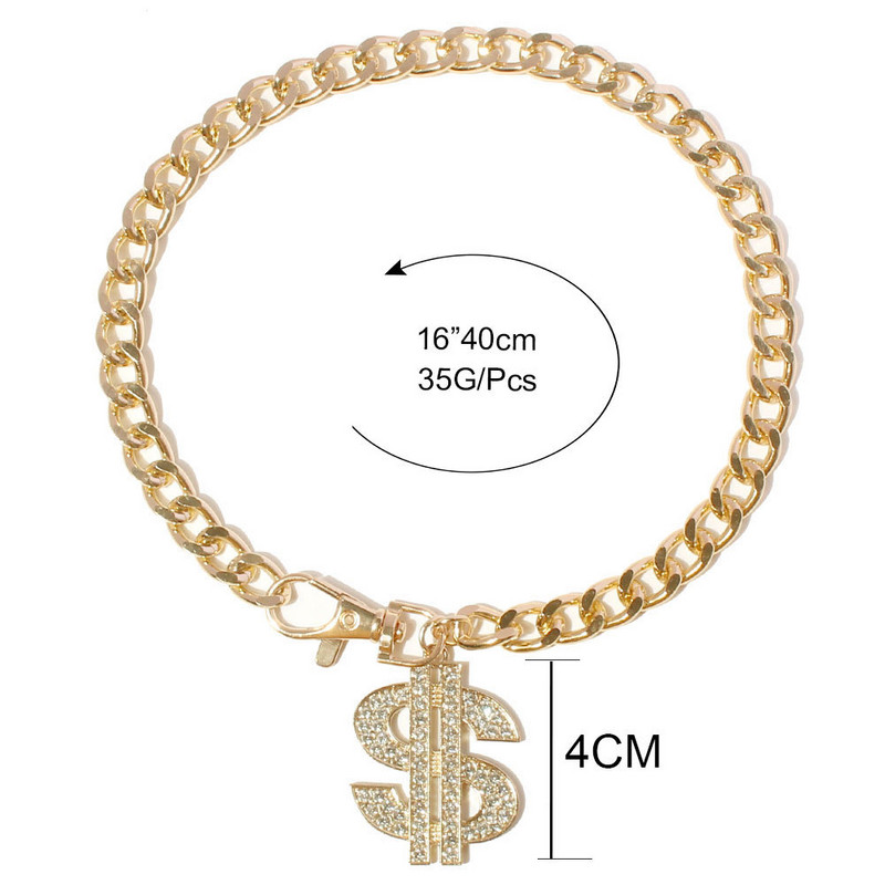 Pozlaćeni/posrebreni lanac za pse sa znakom dolara, ogrlica s privjeskom Hip hop ogrlica s dolarima i ogrlicom za male srednje pse Bulldog