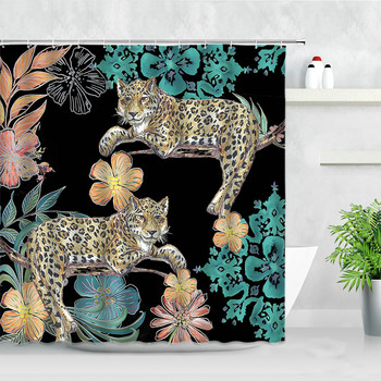 Тропически растения Завеси за душ Птица Маймуна Зебра Леопард Диви животни Дървета 3D печат Водоустойчив параван за баня Комплект завеси за баня