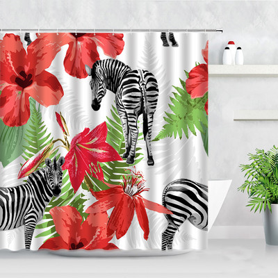 Tropu augu dušas aizkari putnu pērtiķis zebra leopards savvaļas dzīvnieki koki 3D druka ūdensizturīgs vannas ekrāns vannas istabas aizkaru komplekts