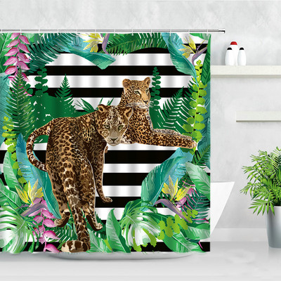 Tropu augu dušas aizkari putnu pērtiķis zebra leopards savvaļas dzīvnieki koki 3D druka ūdensizturīgs vannas ekrāns vannas istabas aizkaru komplekts