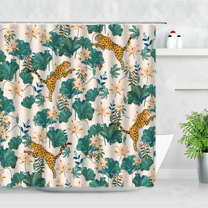 Tropu augu dušas aizkari putnu pērtiķis zebra leopards savvaļas dzīvnieki koki 3D druka ūdensizturīgs vannas ekrāns vannas istabas aizkaru komplekts
