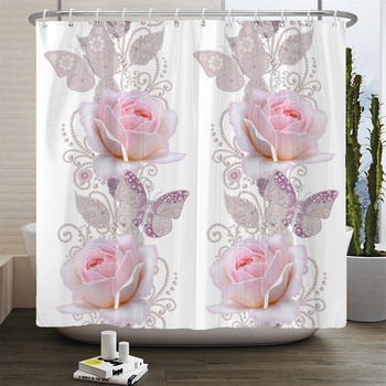 Красива пеперуда с цветя Завеса за душ Декорация на екрана за баня Големи 240X180 Завеси за душ Водоустойчива миеща се материя