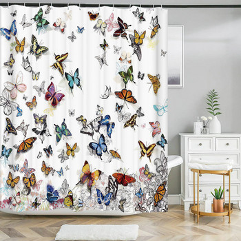 Красива пеперуда с цветя Завеса за душ Декорация на екрана за баня Големи 240X180 Завеси за душ Водоустойчива миеща се материя