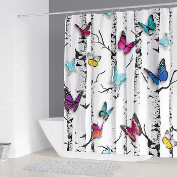 Beautiful Butterfly Flowers Κουρτίνα μπάνιου Διακοσμητική οθόνη μπάνιου Μεγάλη 240X180 Κουρτίνες μπάνιου Αδιάβροχο ύφασμα που πλένεται
