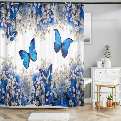 Prekrasna leptir cvijeće Zavjesa za tuširanje Kupaonski ekran Dekoracija Velike 240X180 Zavjese za tuširanje Vodootporna periva tkanina