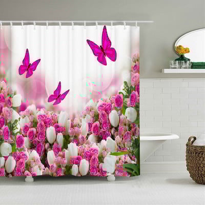 Prekrasna leptir cvijeće Zavjesa za tuširanje Kupaonski ekran Dekoracija Velike 240X180 Zavjese za tuširanje Vodootporna periva tkanina