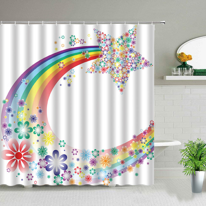 Lilled Liblikad Maastikuteemaline Dušikardinad Lilletaim Veekindel vannikaunistus Riidest kardinate komplekt Konksudega Vanniekraan