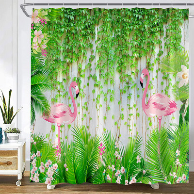 Ziedi Dušas aizkari Putnu Kolibri ar dabīgiem rozā ziediem, Vannas istabas dekors Poliestera audums Vannas aizkars ar āķiem